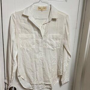 Side Stitch Cream Button-Up Blouse